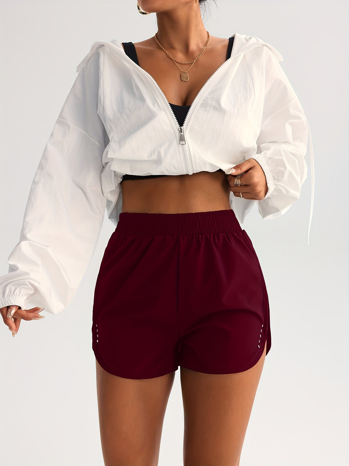 Curved Hem Running Shorts - Burgundy