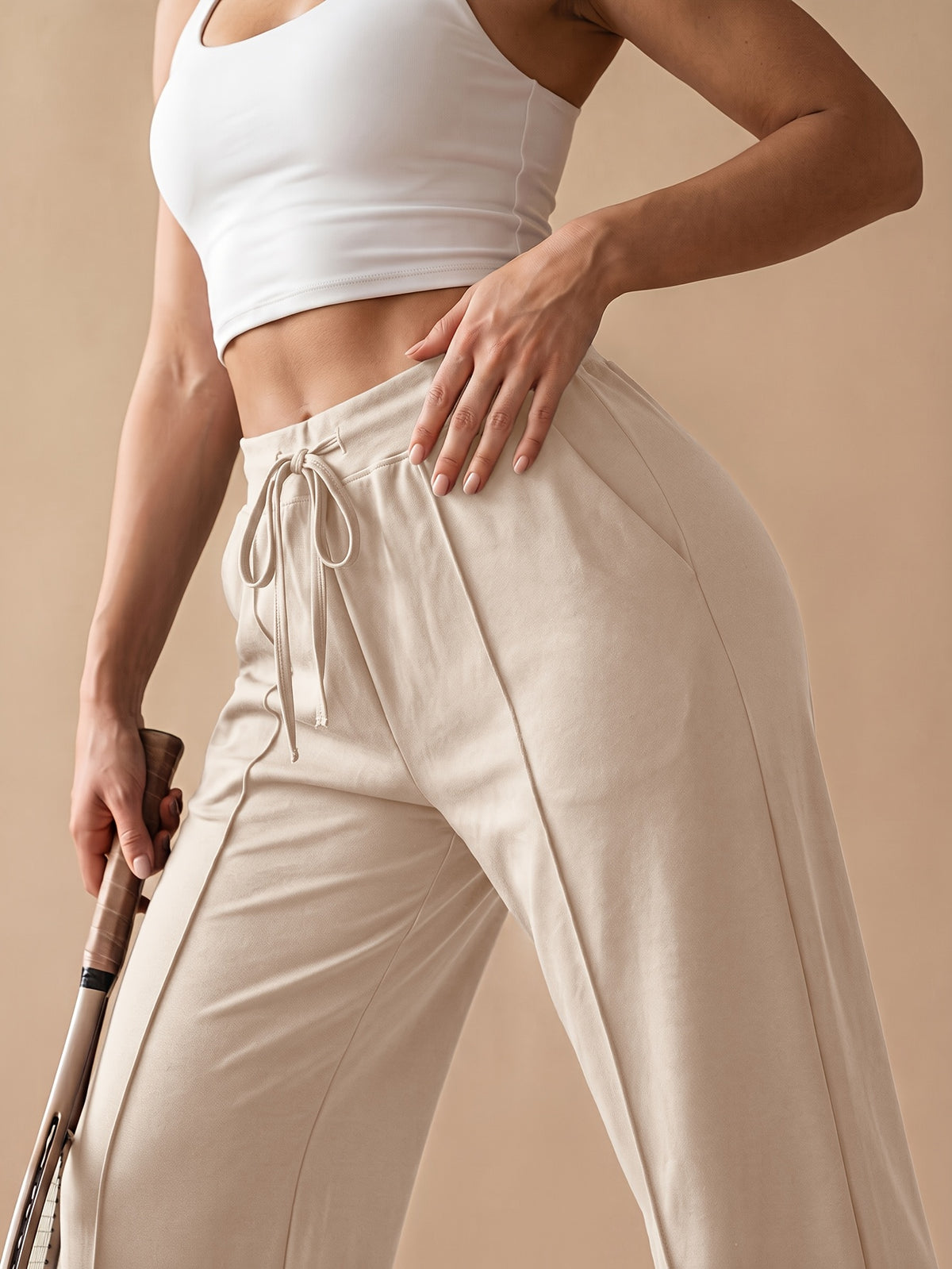 Drawstring Wide Leg Pocket Yoga Pants - Milky