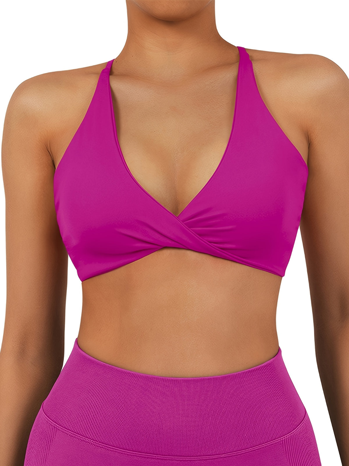 2 Pack V-Neck Shockproof Sports Bras - Rose