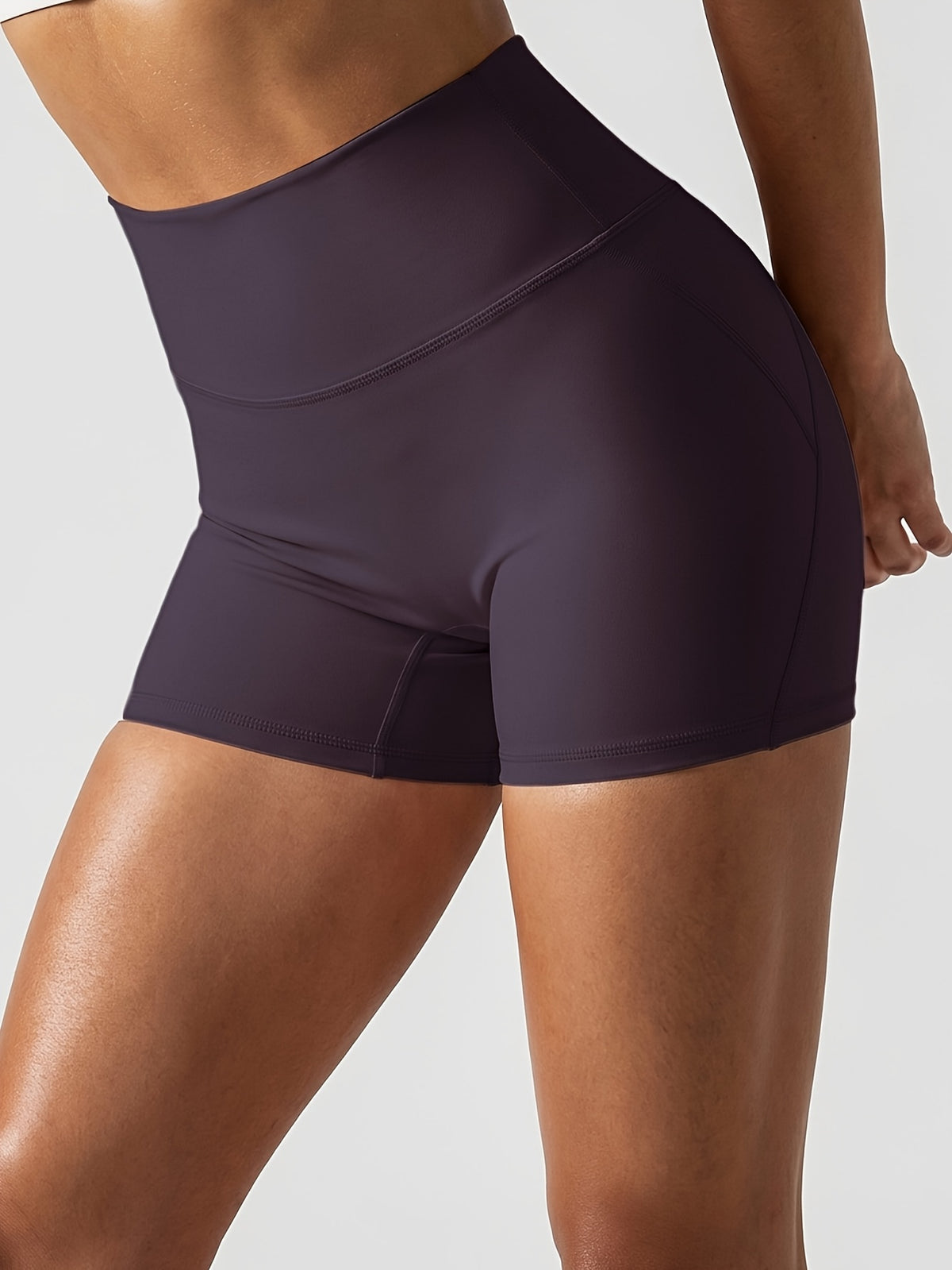 Back Pocket High Waist Biker Shorts - Deep Purple