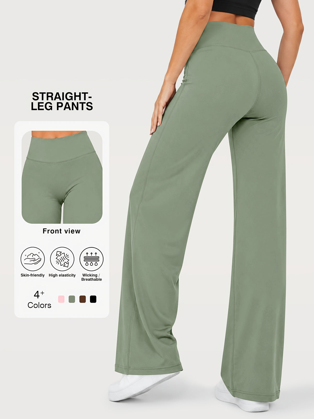 Stretch Straight Leg Yoga Pants - Sage Green