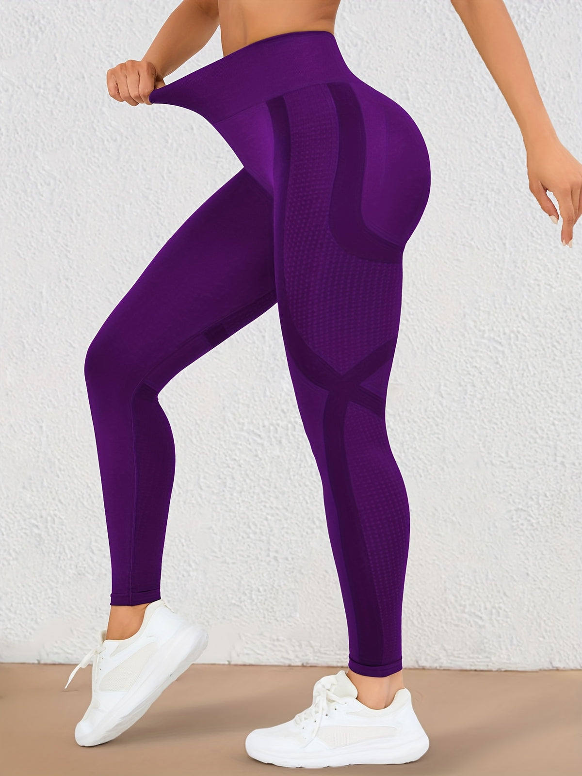 Wide Waistband Lifting Leggings - Purple