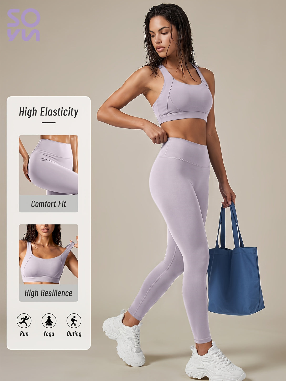 Criss Cross Bra & Pocket Leggings Set - Light Purple