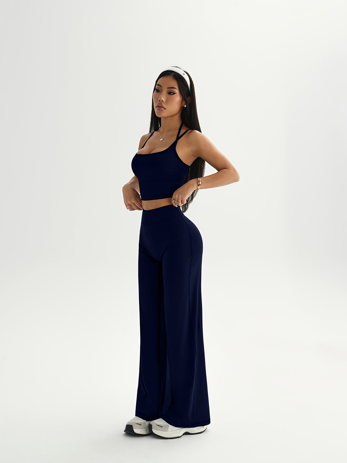 Camisole & Wide Leg Pants Set - Navy
