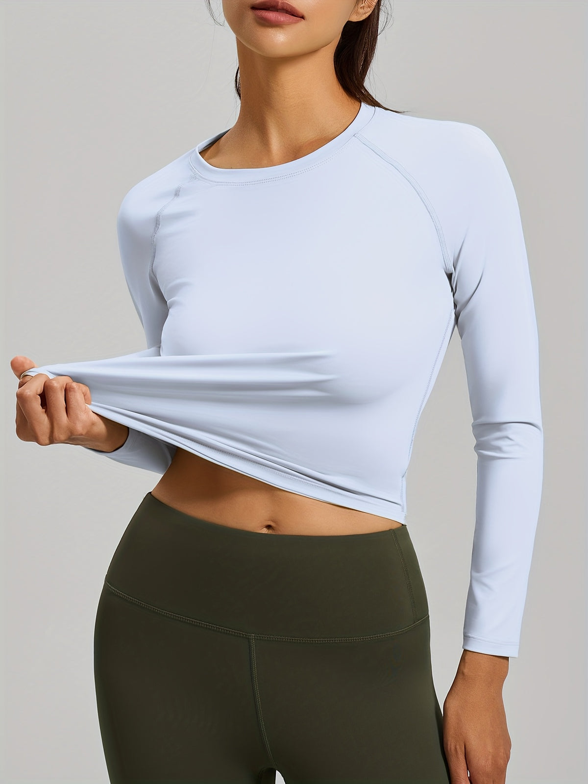 Loose Mesh Back Long Sleeve Top - Light Blue