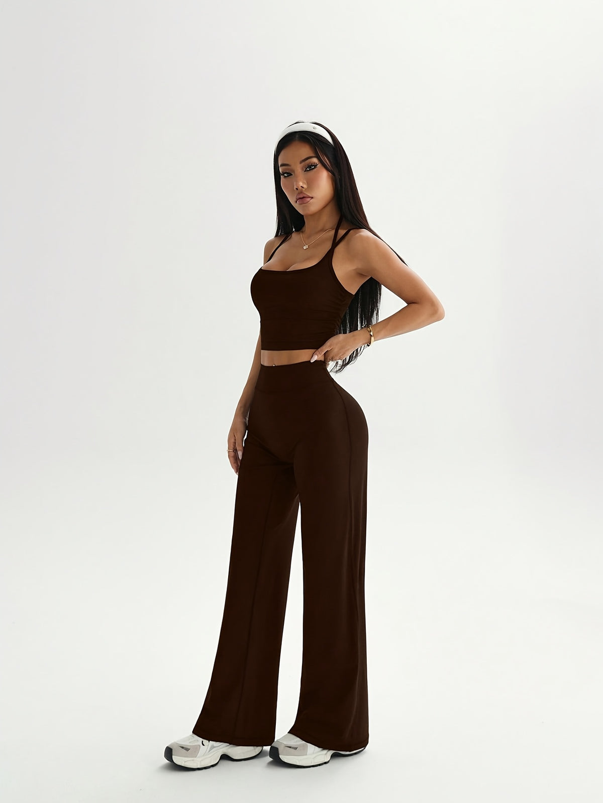 Camisole & Wide Leg Pants Set - Dark Brown