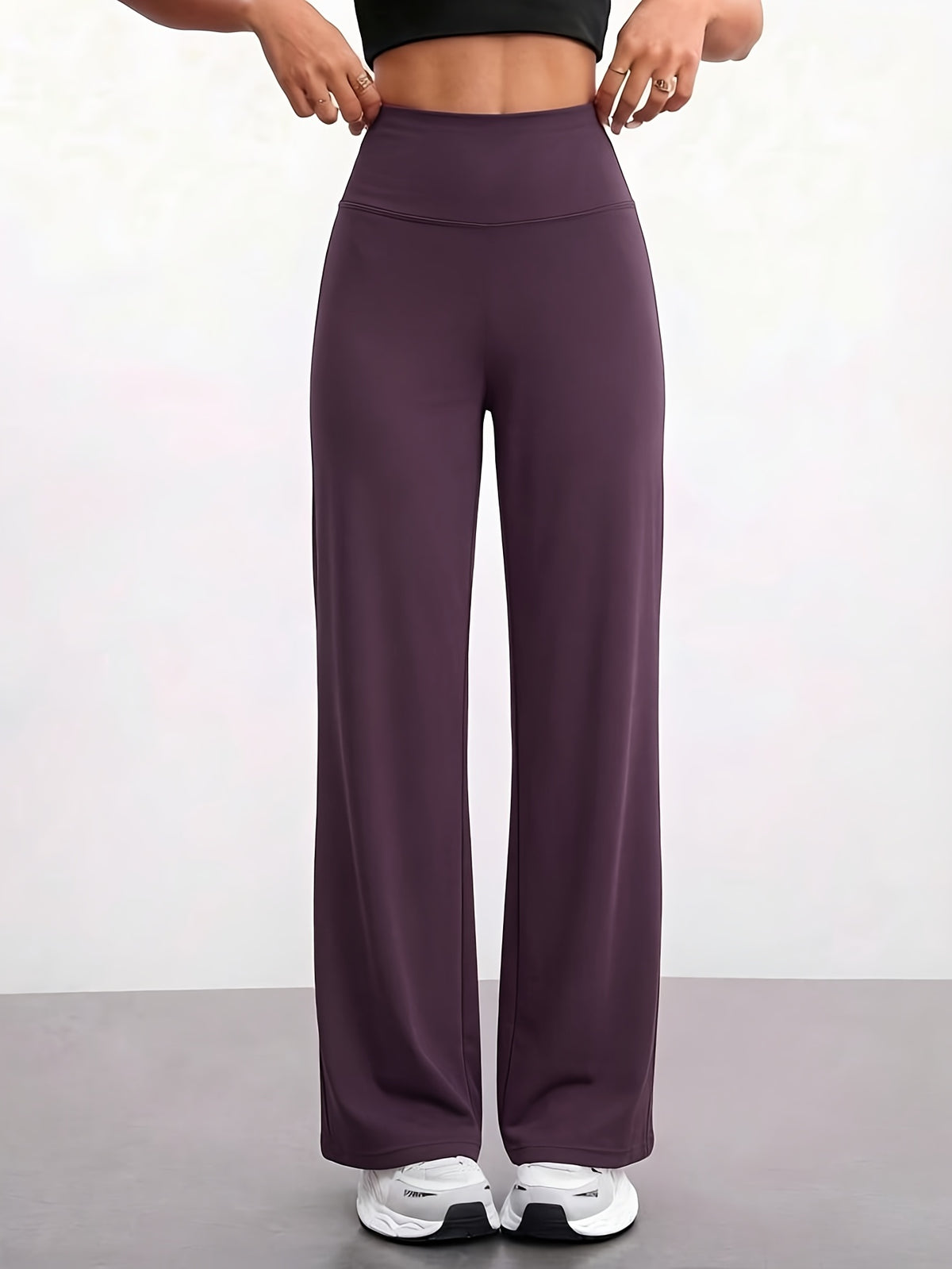 Wide Band Draped Straight Leg Pants - Deep Purple
