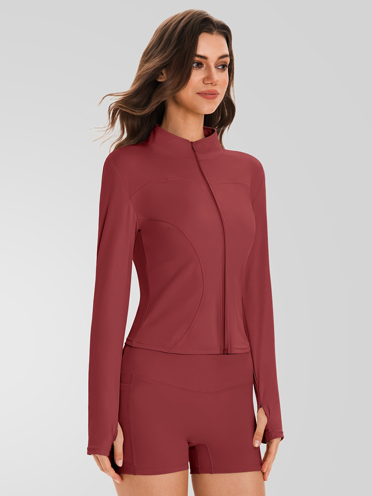 Zip Jacket & Pocket Shorts Set - Burgundy