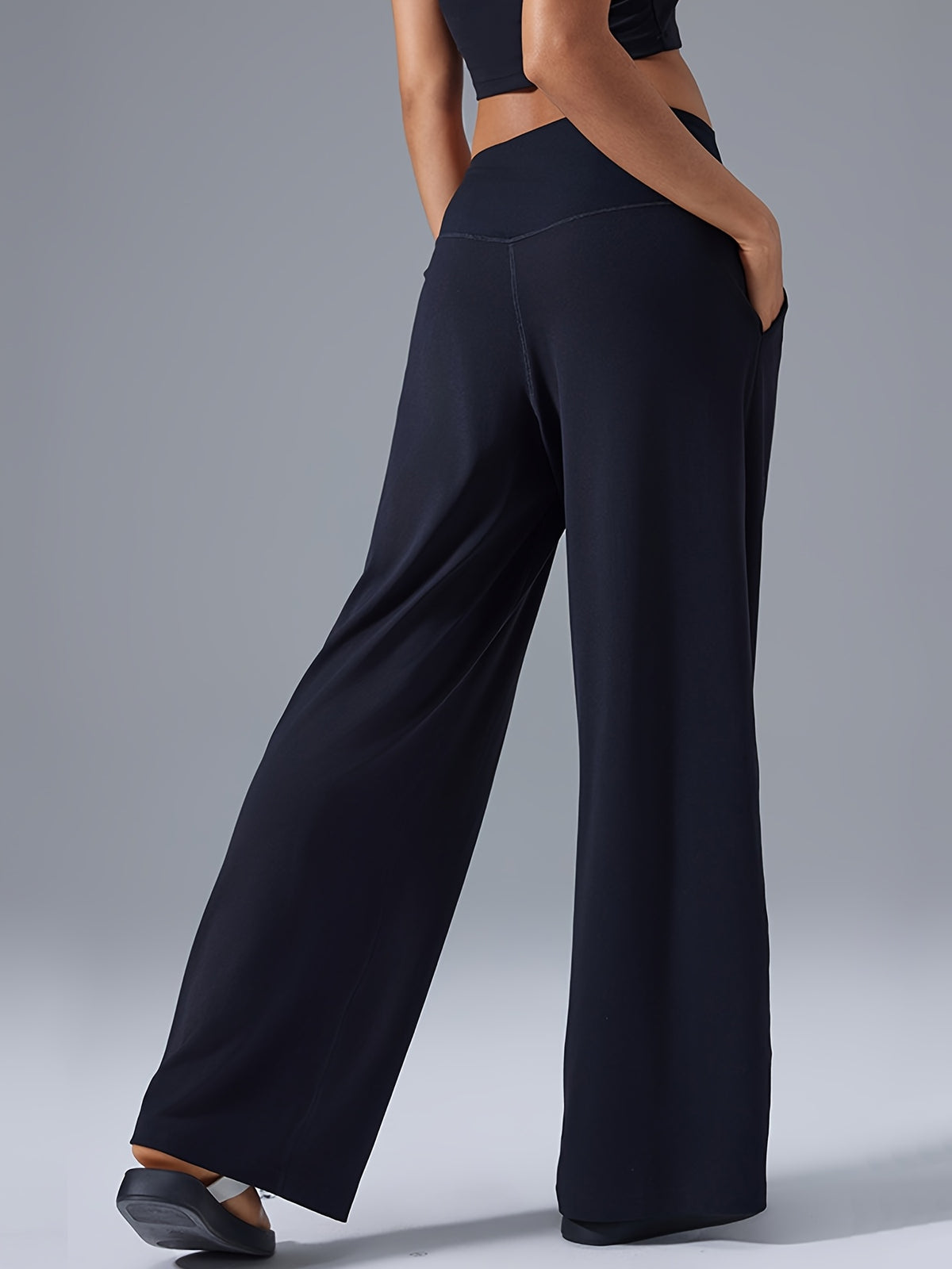 High Waist Straight Leg Pants - Black