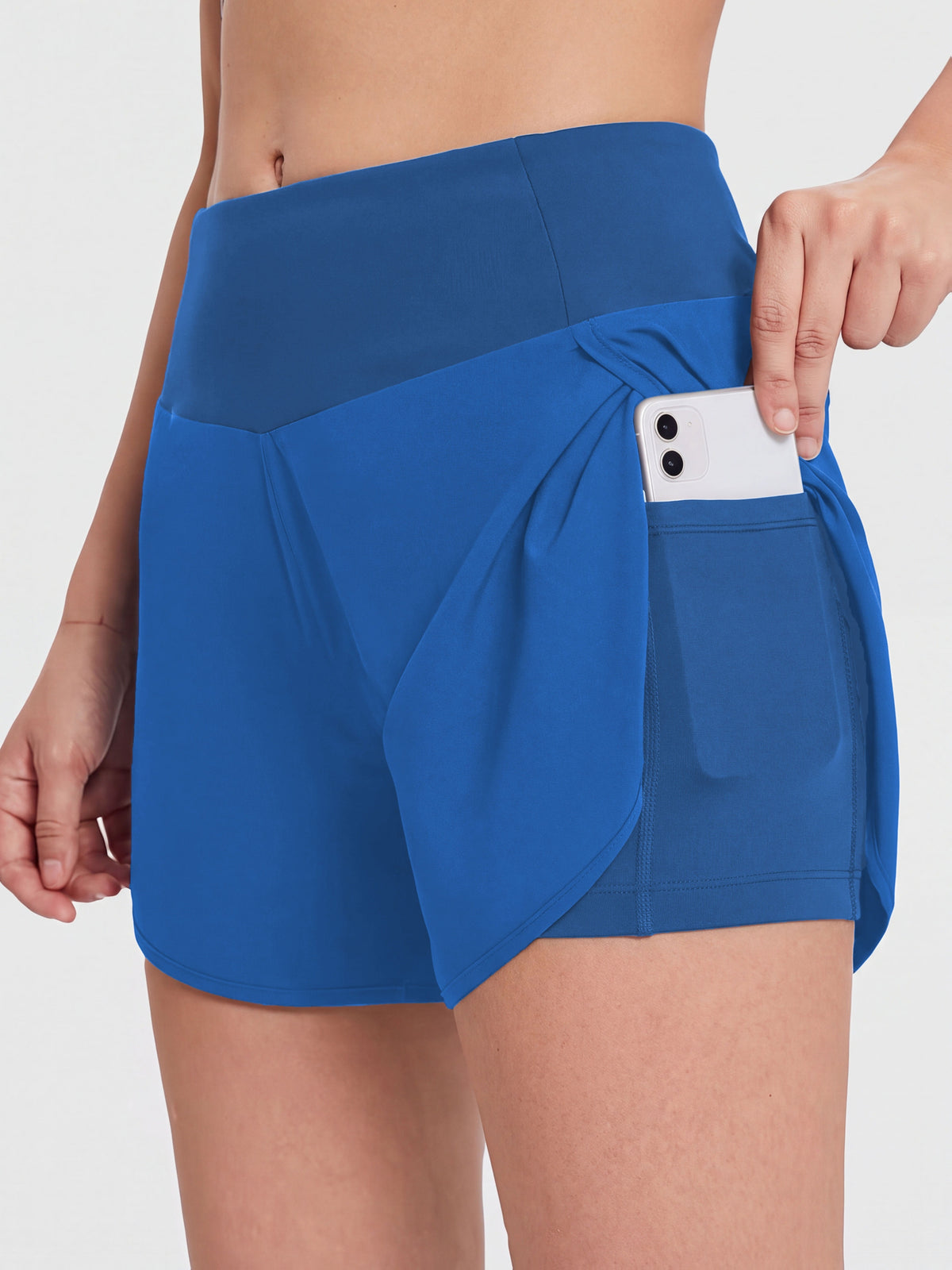Pocket Anti-Sheer High Waist Running Shorts - Royal Blue