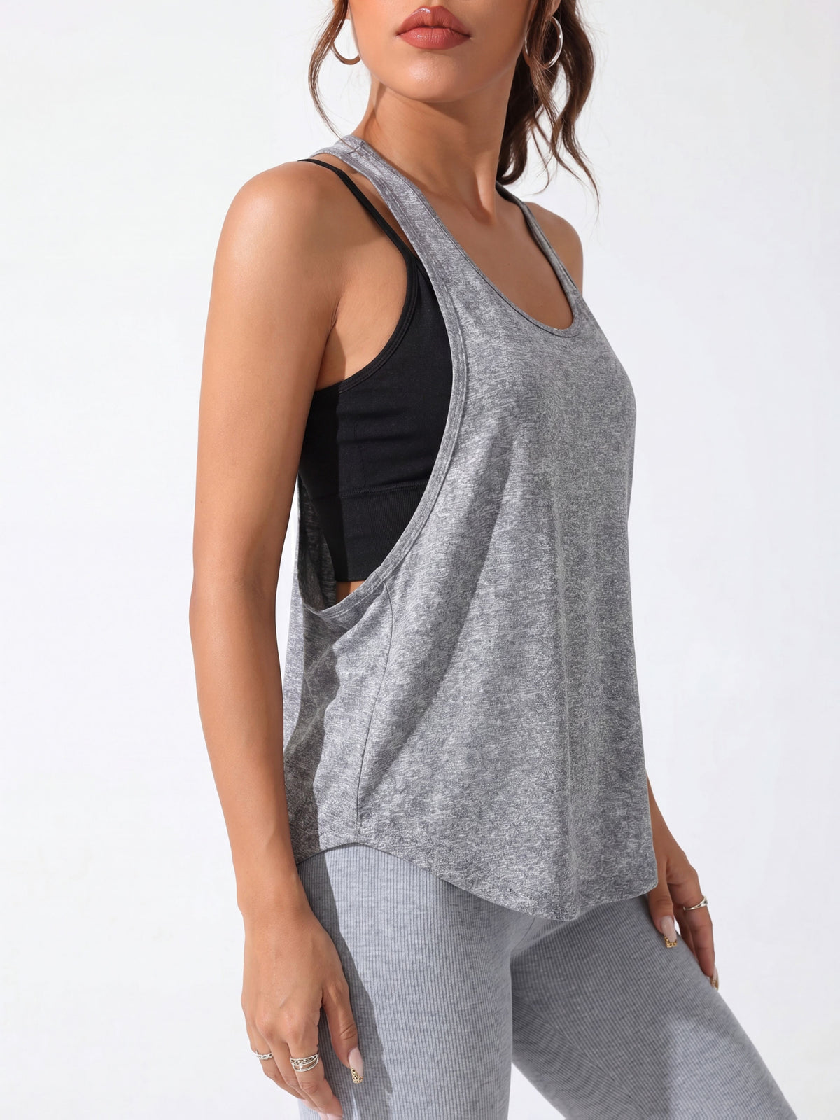 Hollow Out Backless Loose Tank - Grey