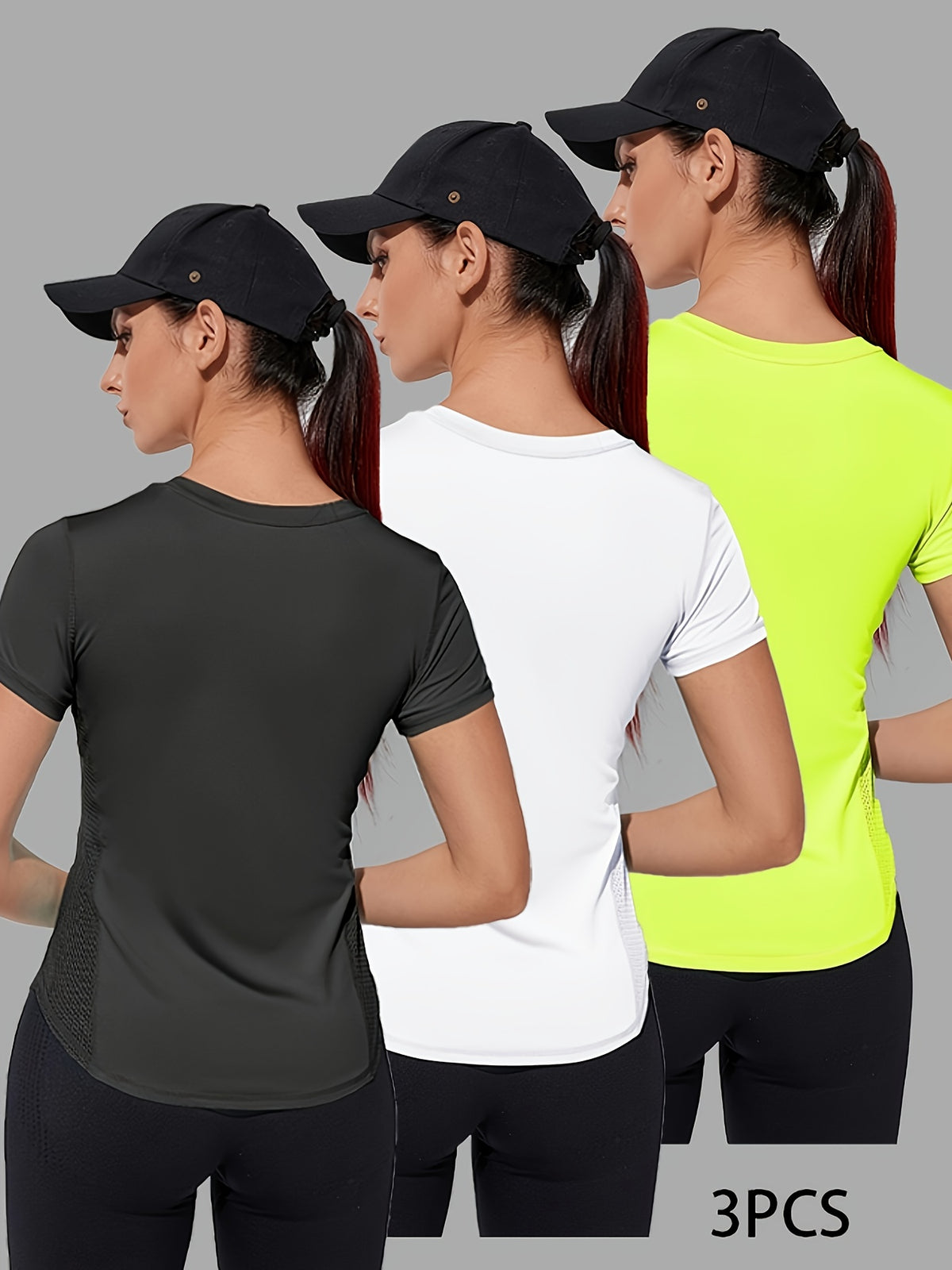 3 Pack Mesh Panel Sports Tees - Black, White & Green