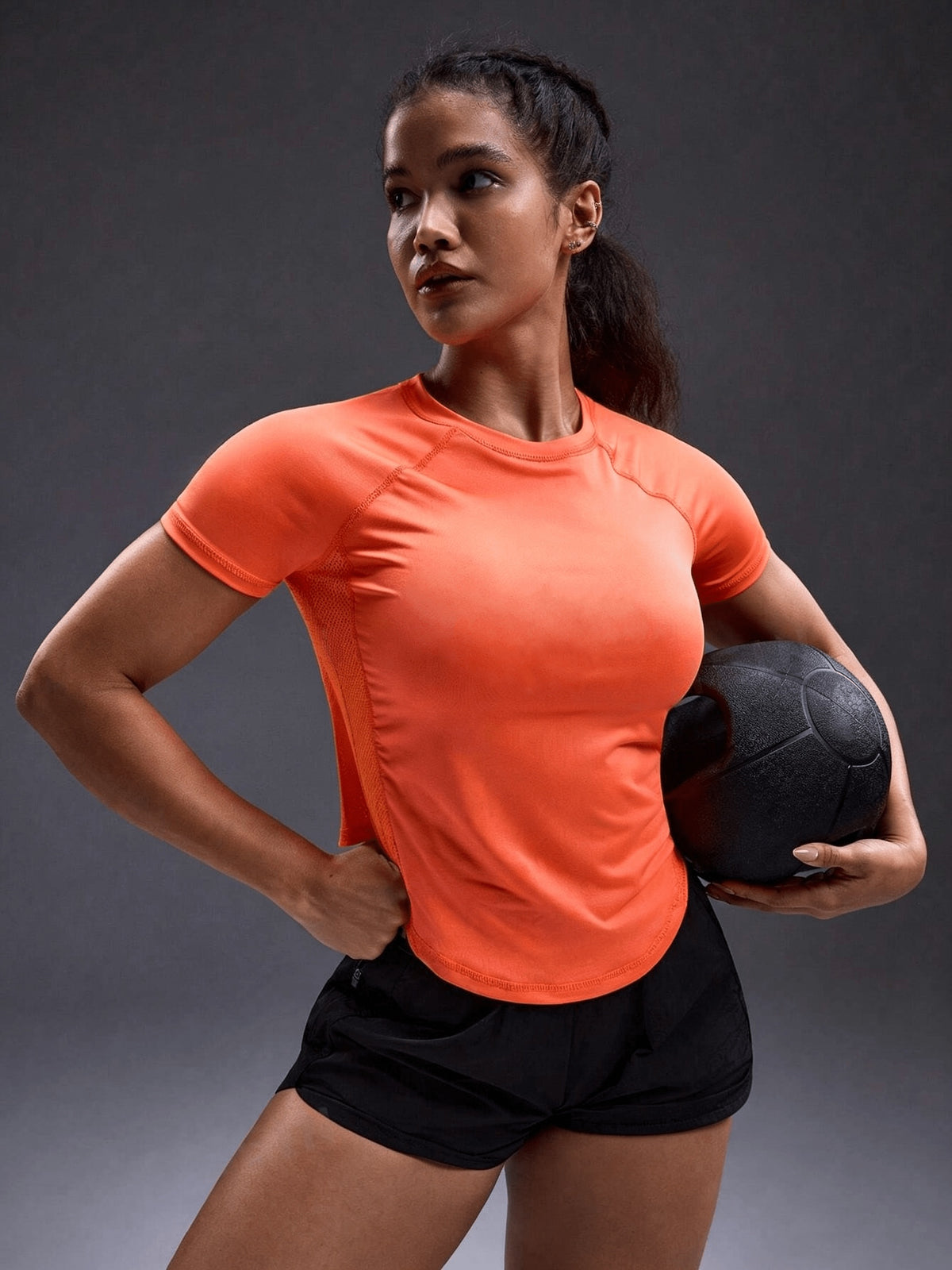 Underarm Mesh Panel Breathable Tee - Orange