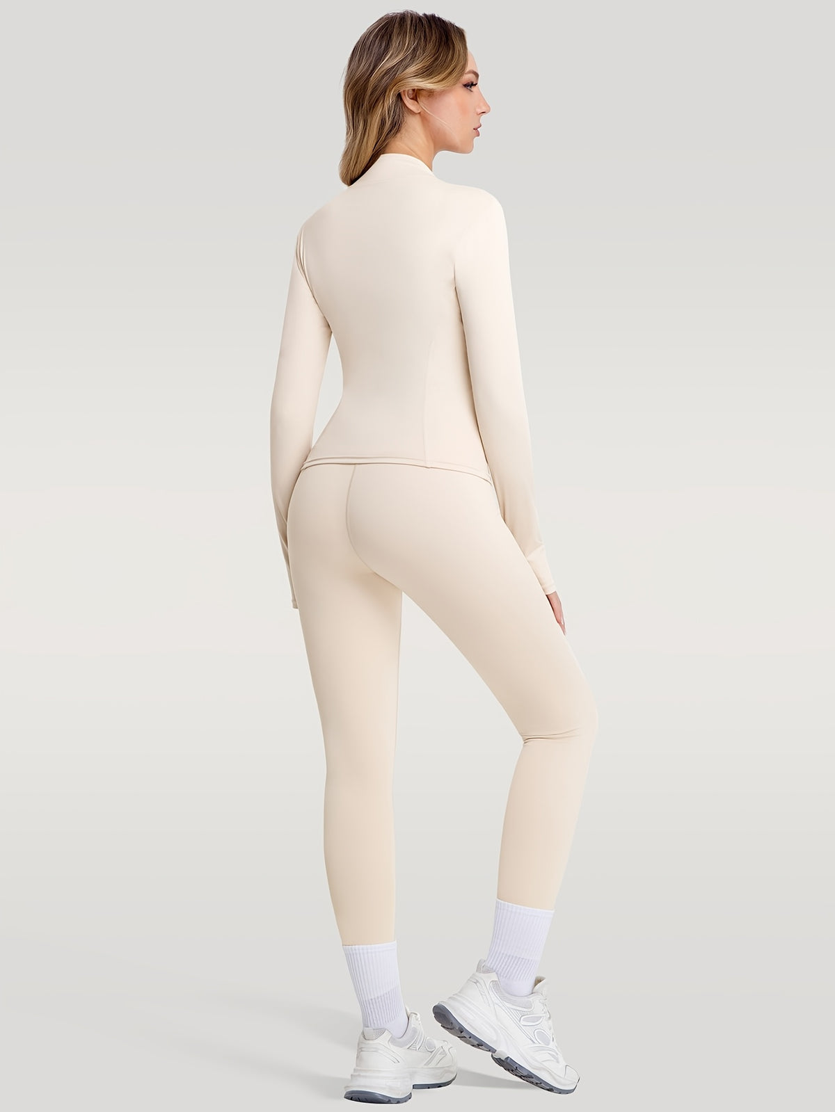Figure Hugging Jacket & Pants Set - Beige