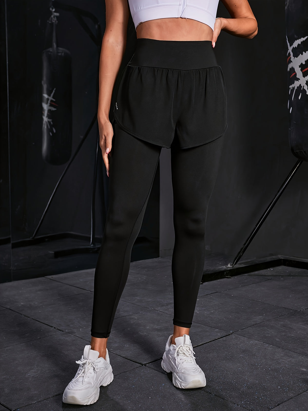 2-in-1 Glitter Polka Dot Sport Pants - Black