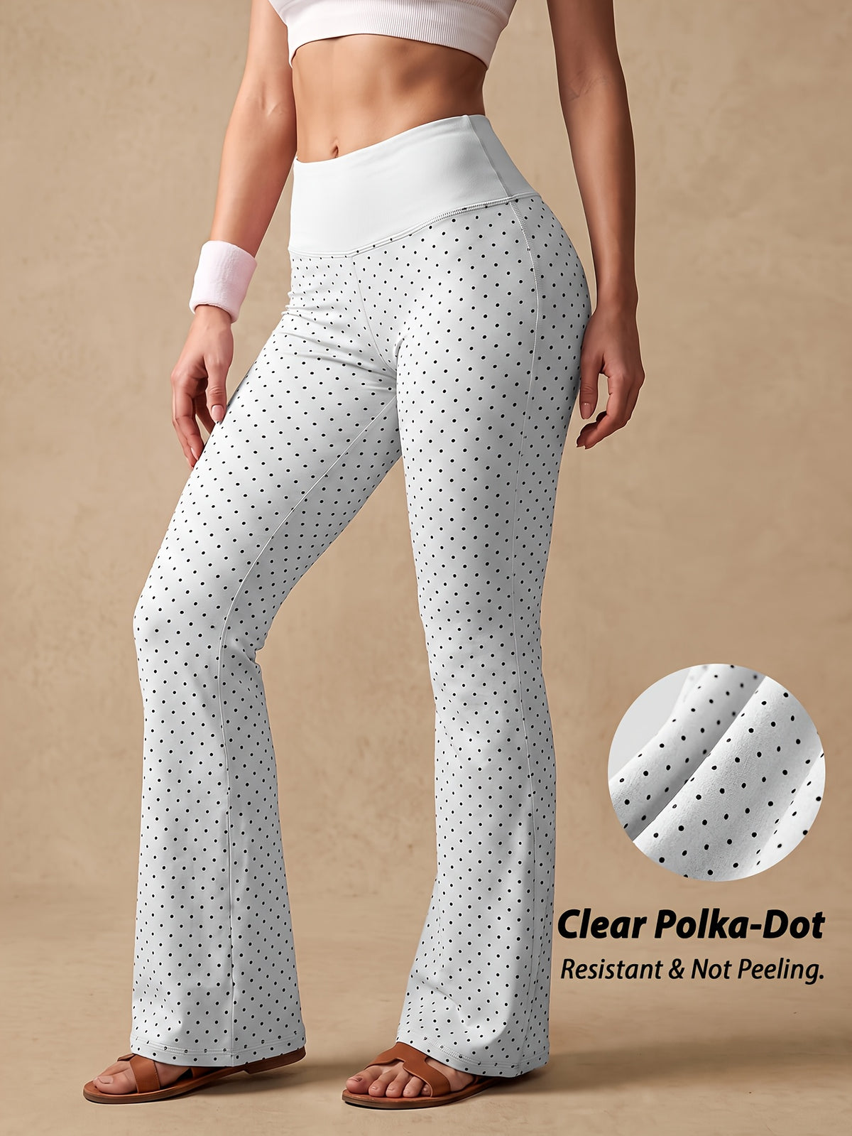 Polka Dot Flare Leggings - White