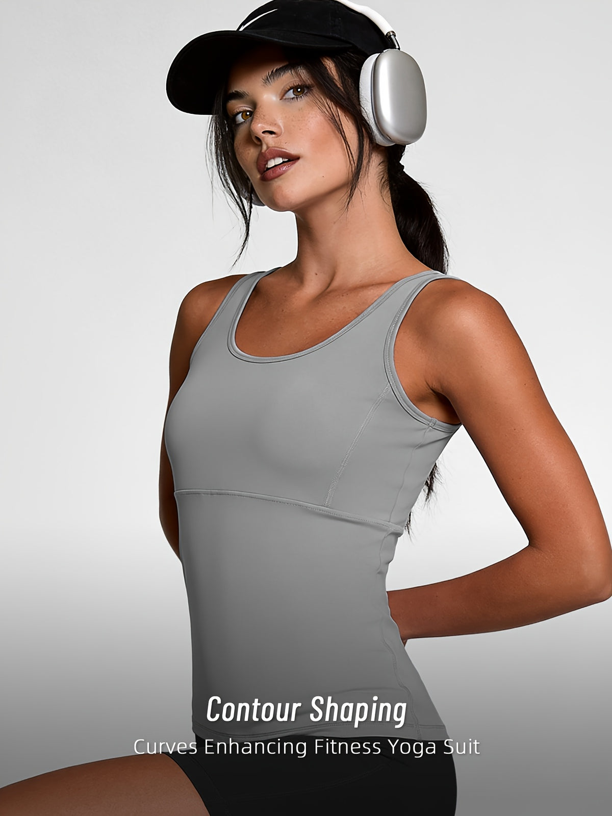 Round Neck Cutout Sports Vest - Grey
