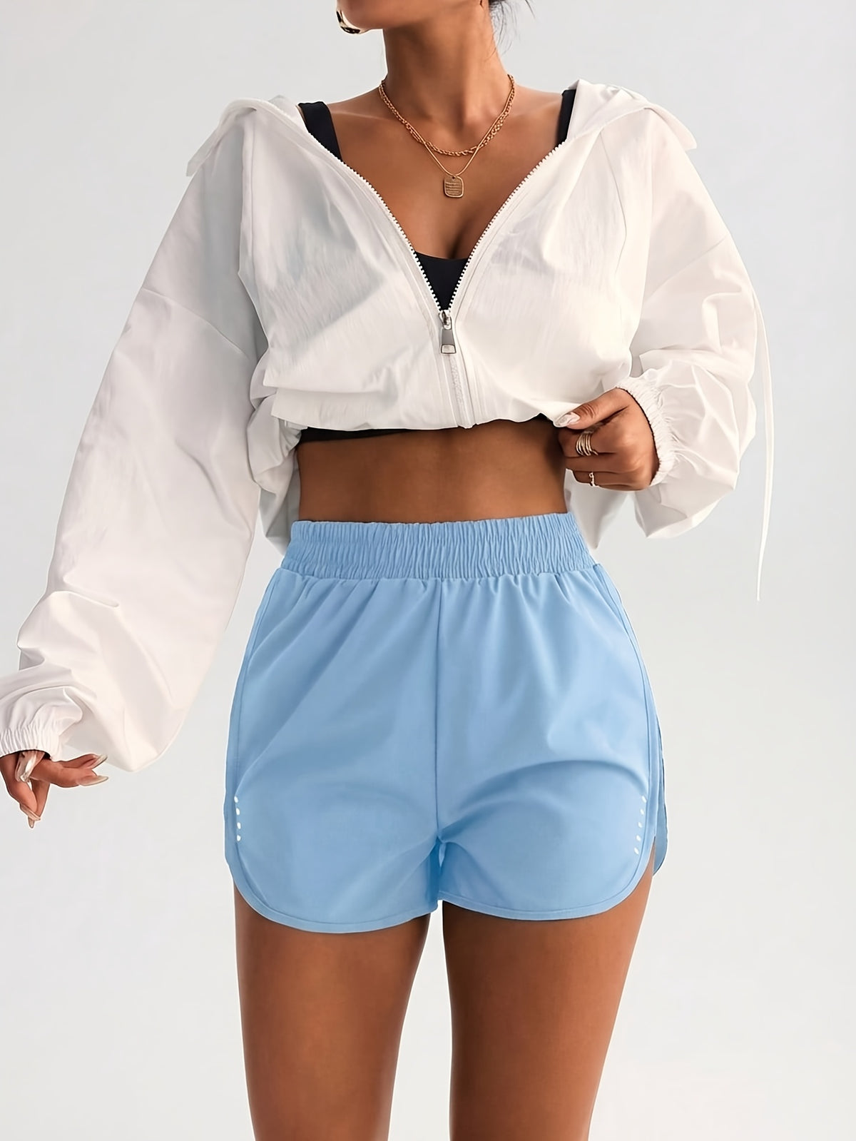 Curved Hem Running Shorts - Sky Blue