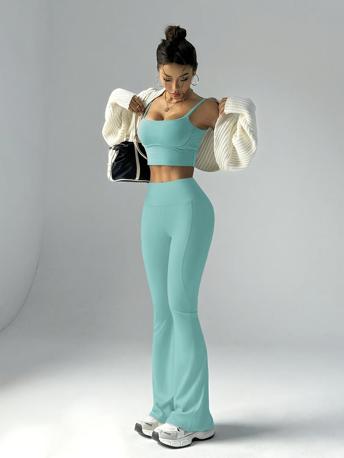 High Waist Flare Pants - Mint Blue