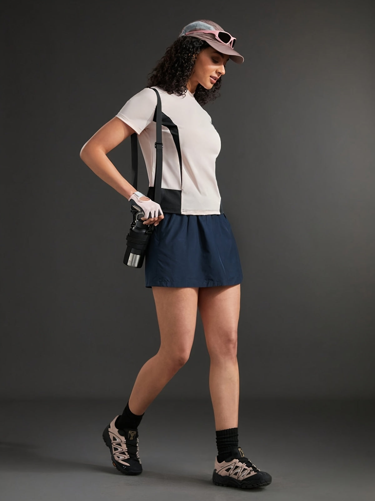 Colour Block Crossover Neck Tee - White & Black