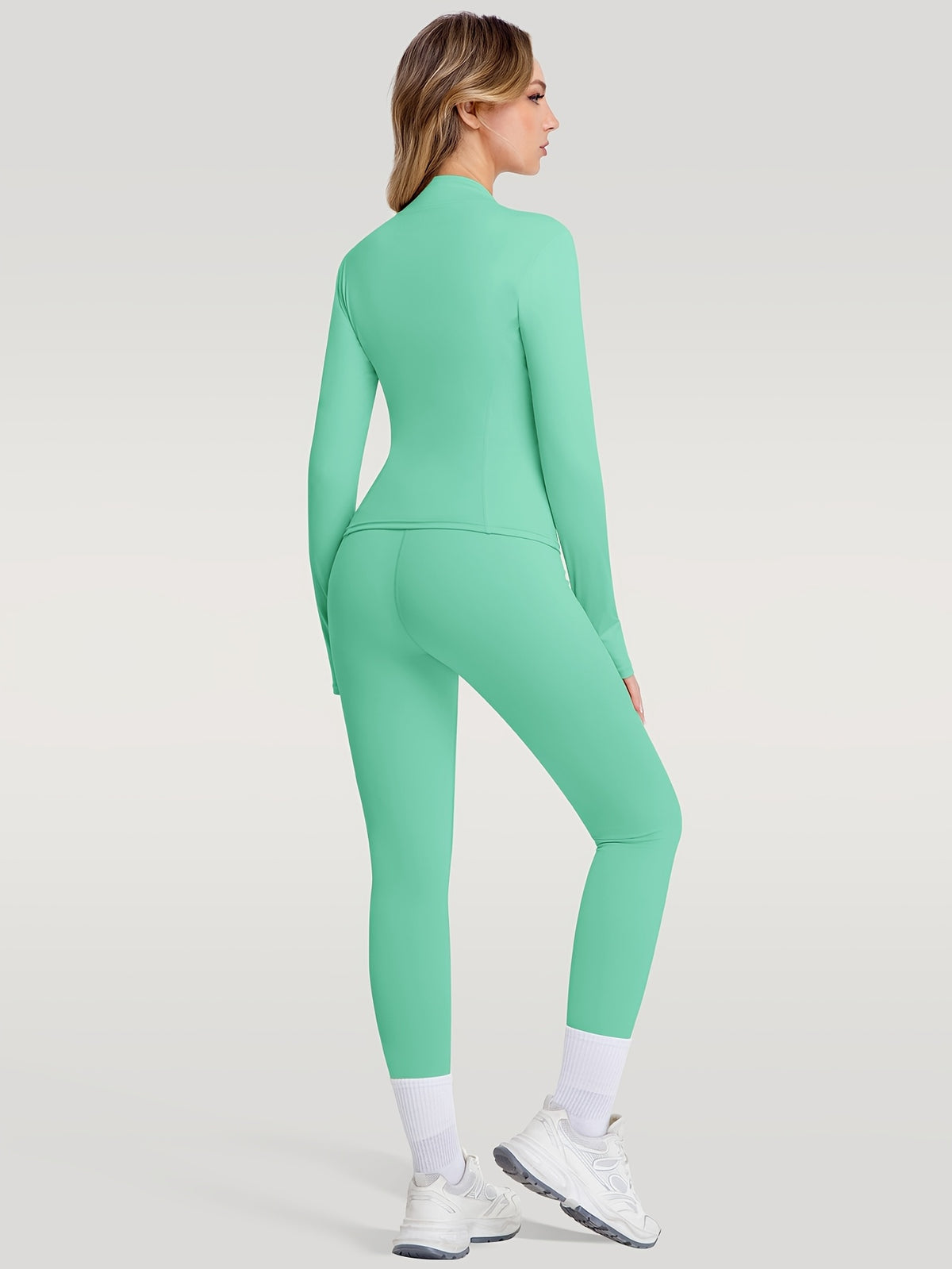 Figure Hugging Jacket & Pants Set - Mint Green