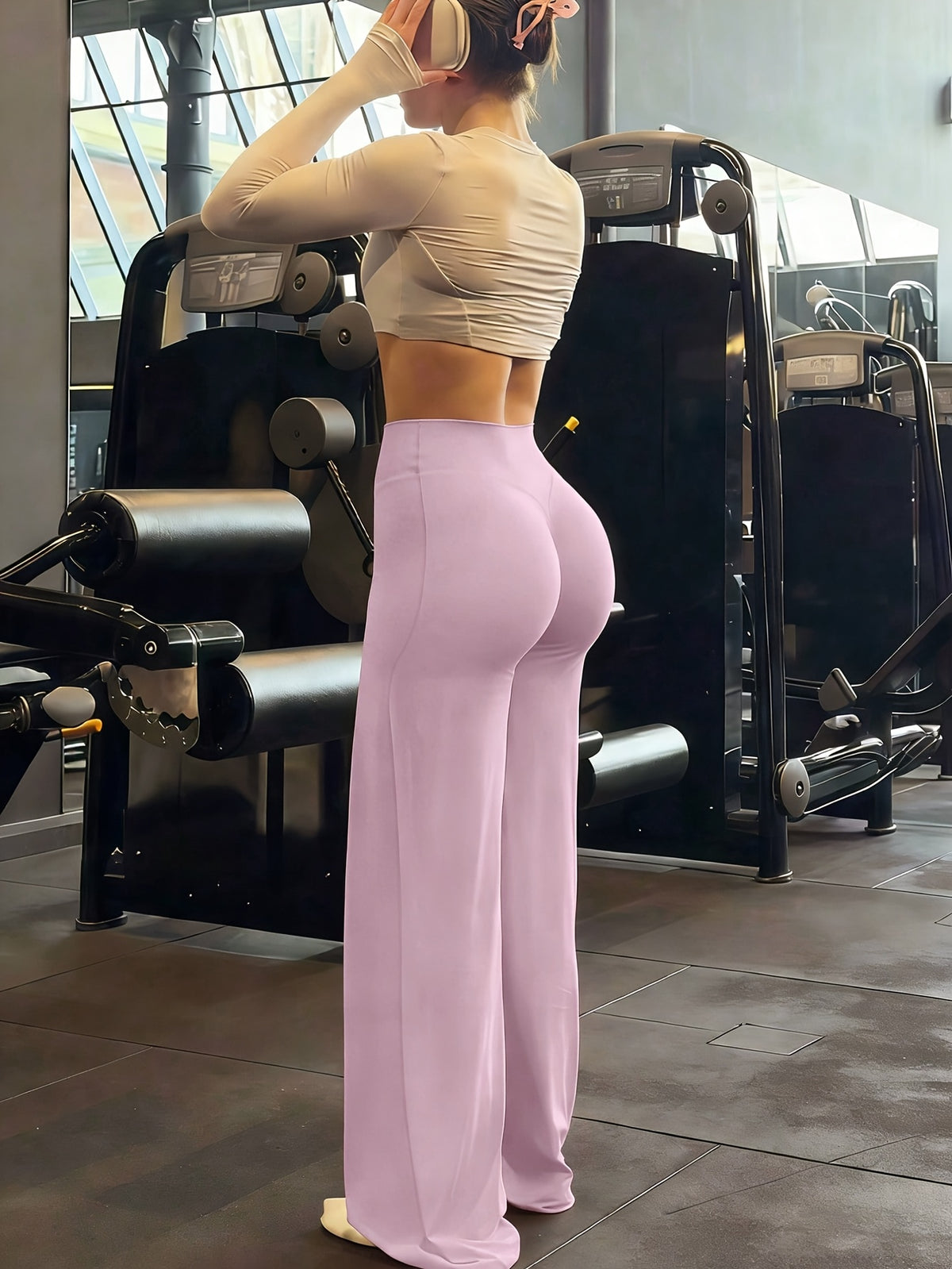 High Waist Flare Yoga Pants - Pink Red