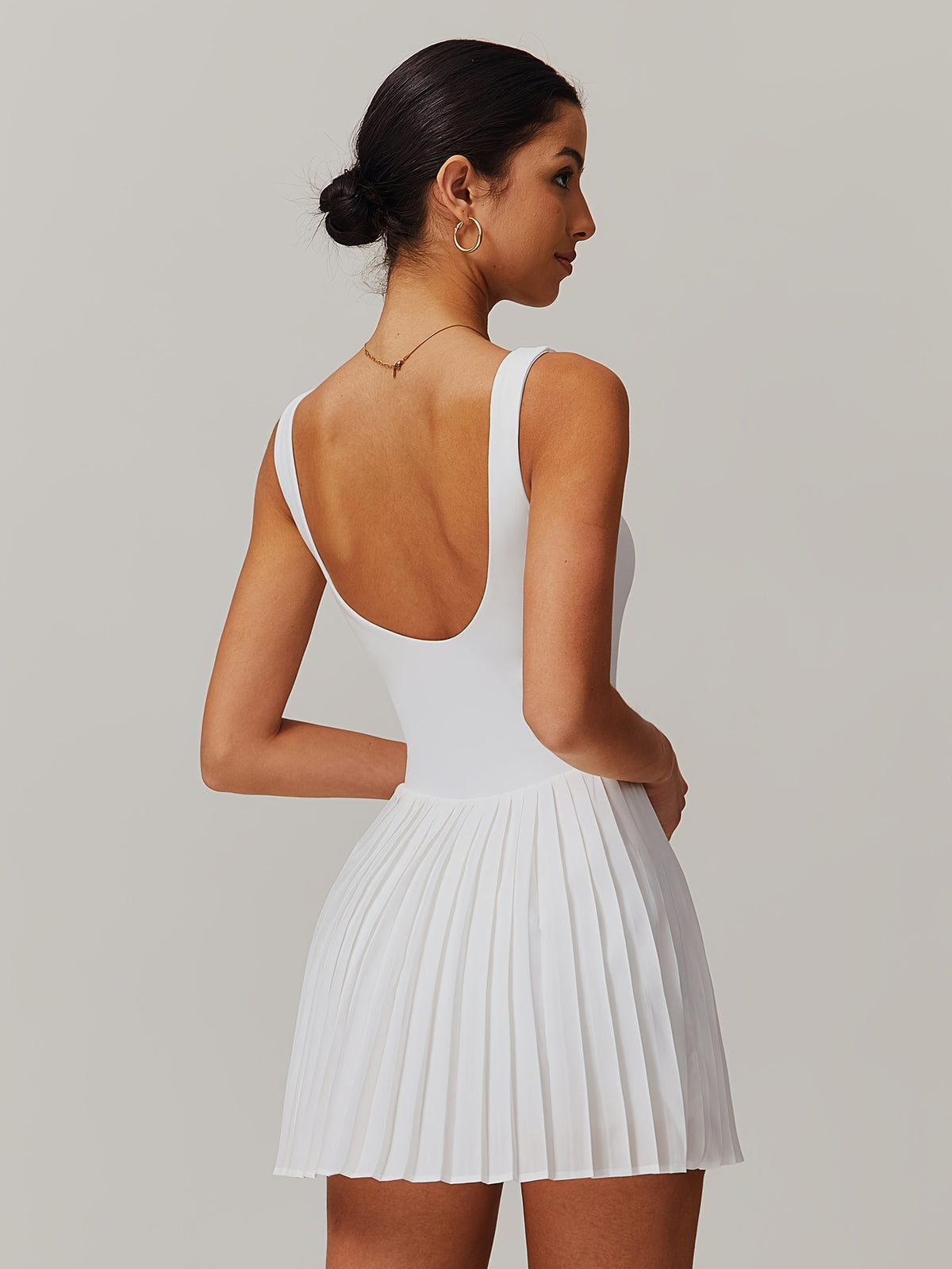 Pleated Strappy Tennis Dress - White