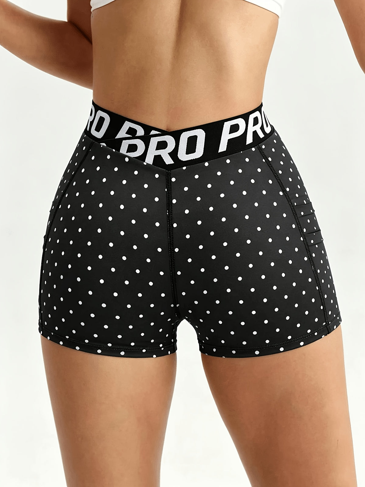 Cross Letter Waistband Printed Shorts - White Dots On Black Background