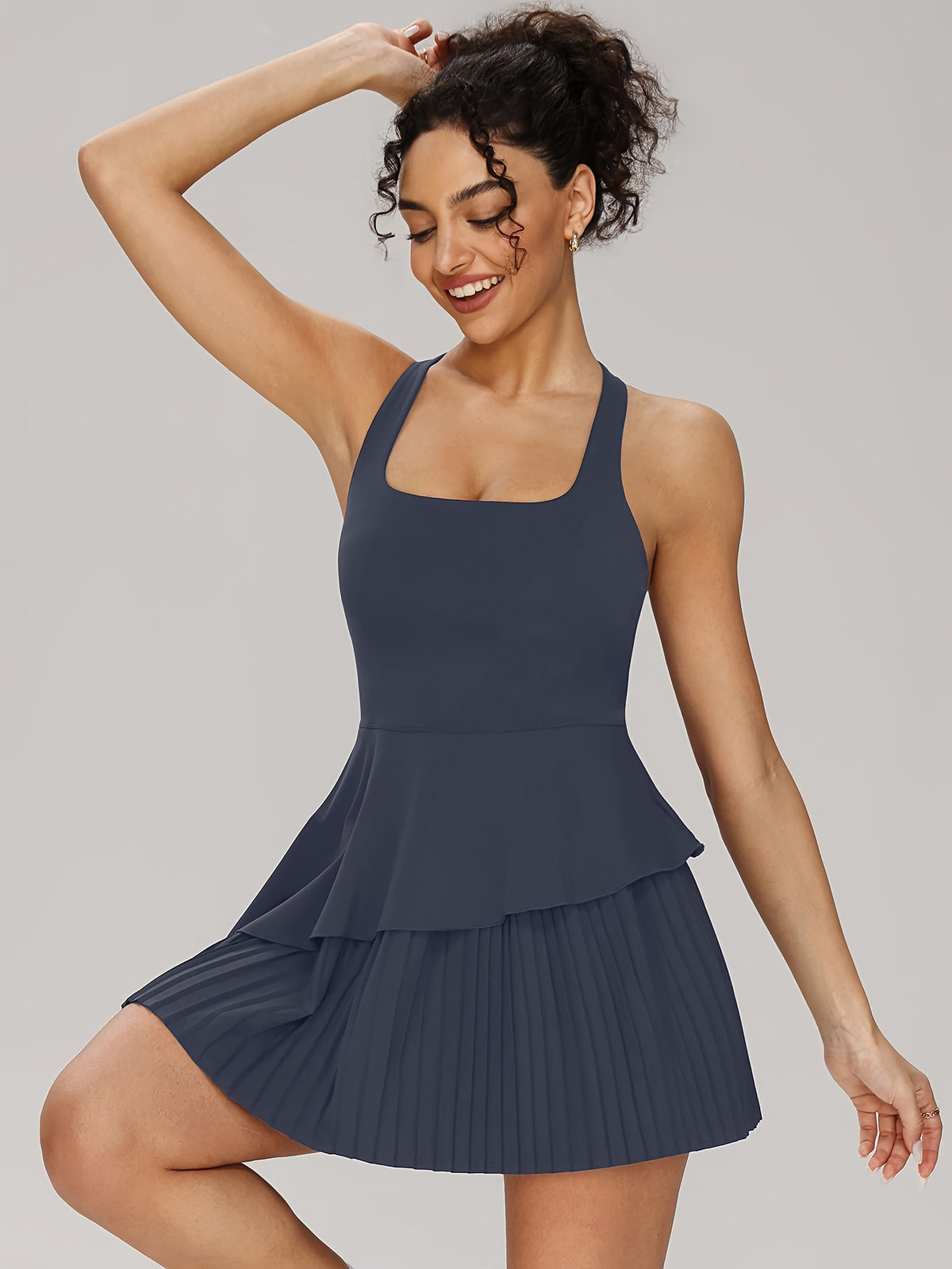 Pleated Tie Back Tennis Dress - Navy