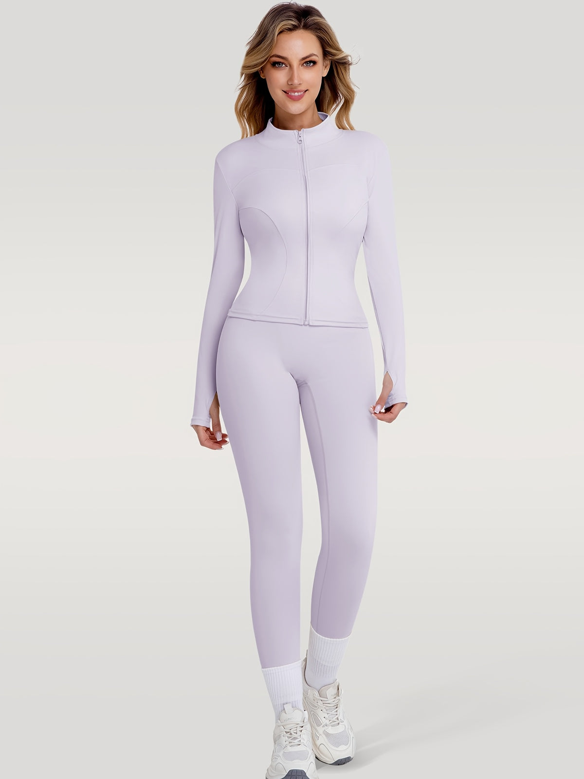 Figure Hugging Jacket & Pants Set - Purple