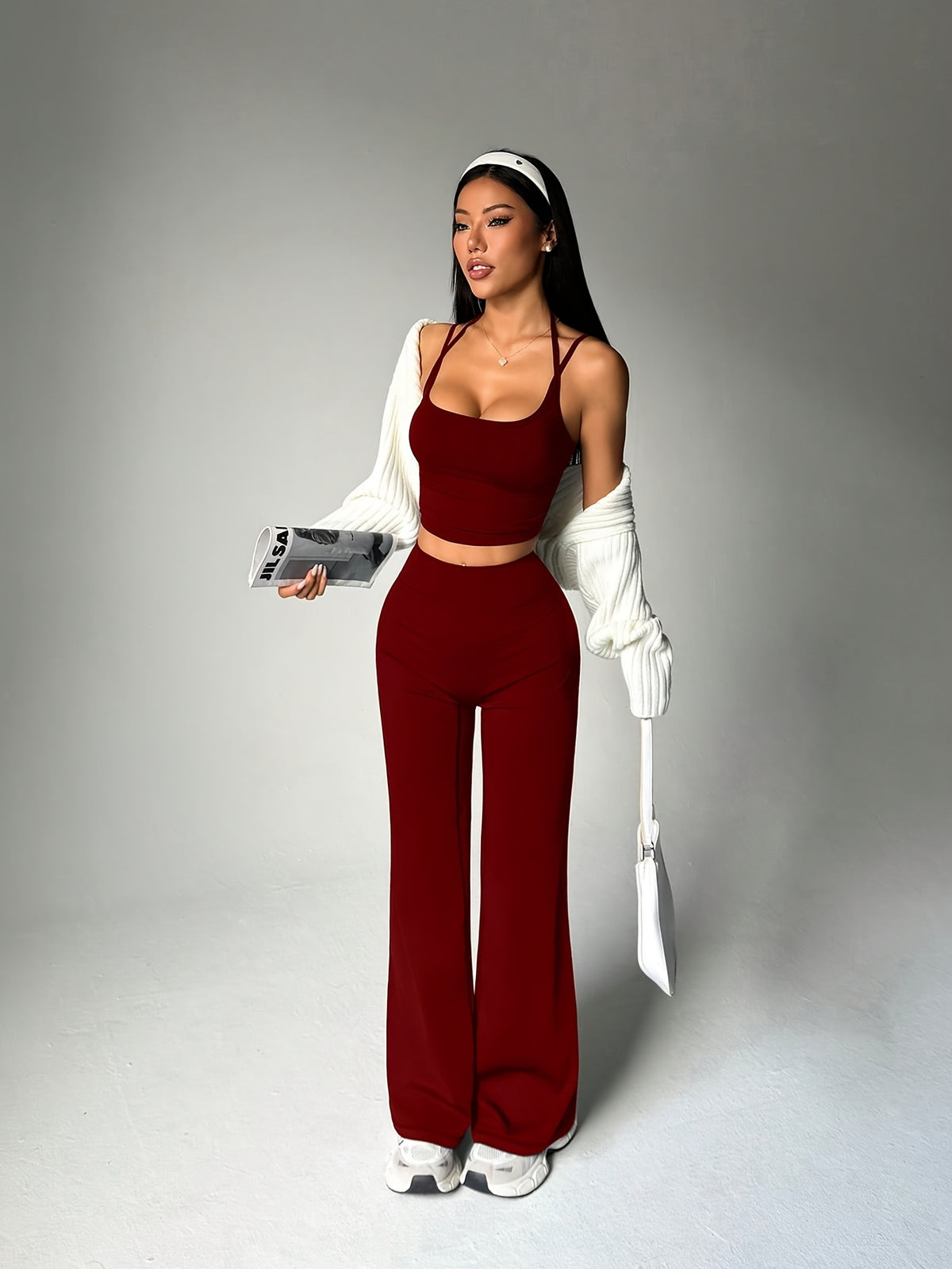 Camisole & Wide Leg Pants Set - Burgundy