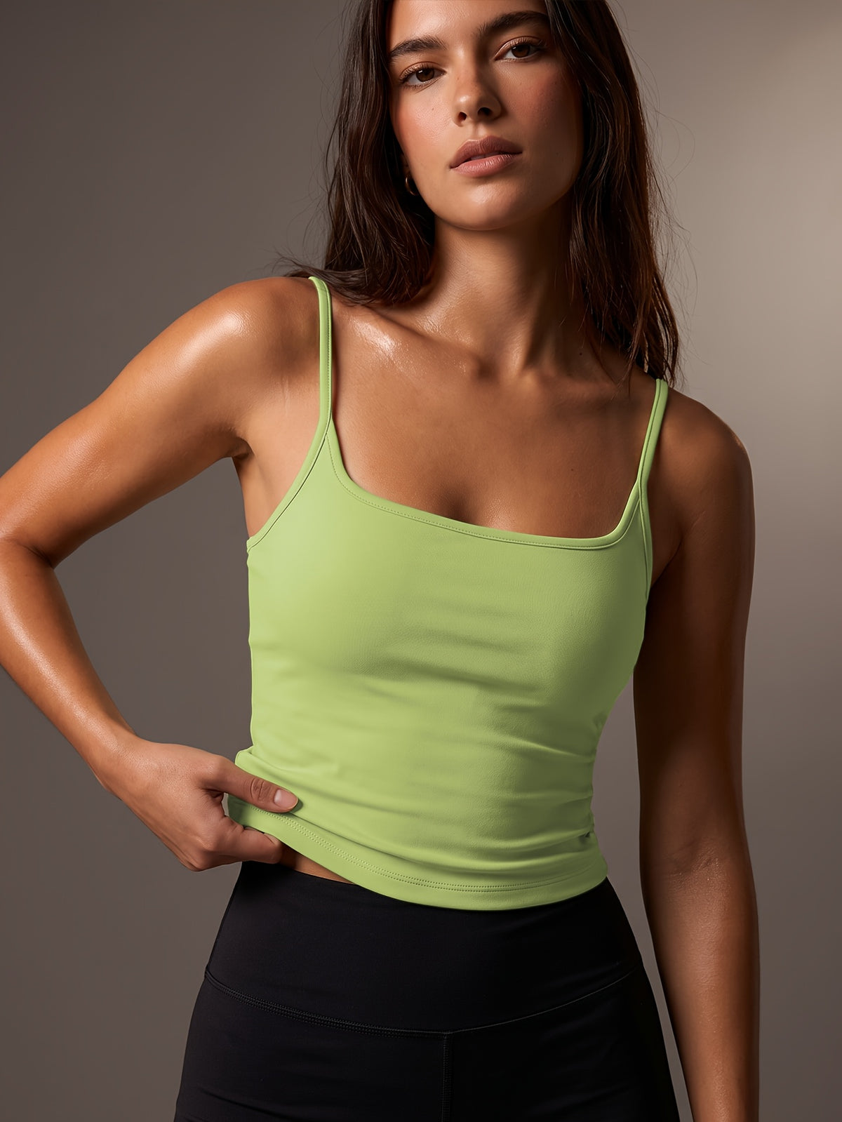 Halter Neck Stretch Tank Top - Green