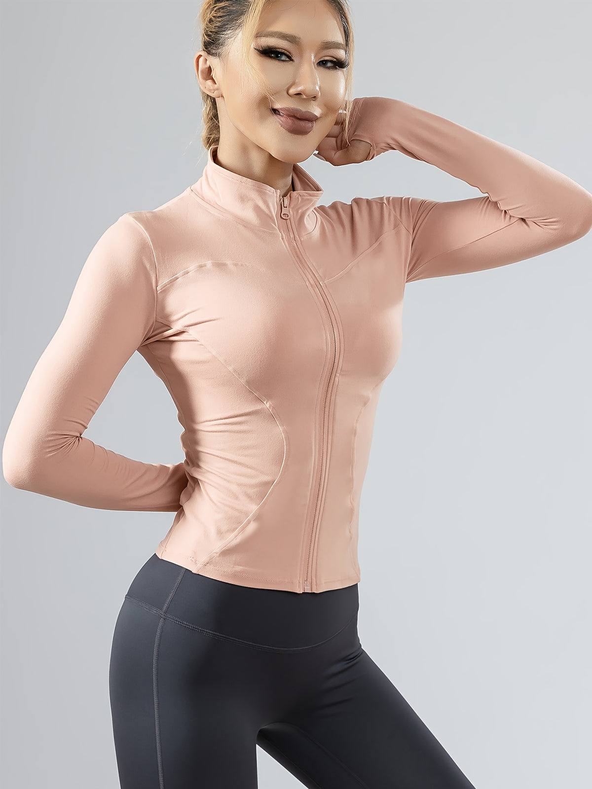 Slim Fit Cropped Zip Running Jacket - Hot Pink