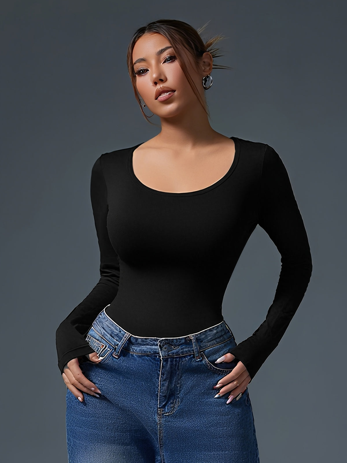 Hollow Back Triangle Leg Bodysuit - Black