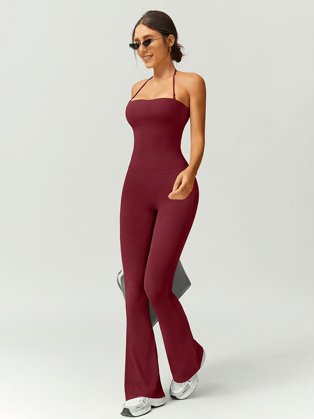 Strapless Flare Jumpsuit - Burgundy