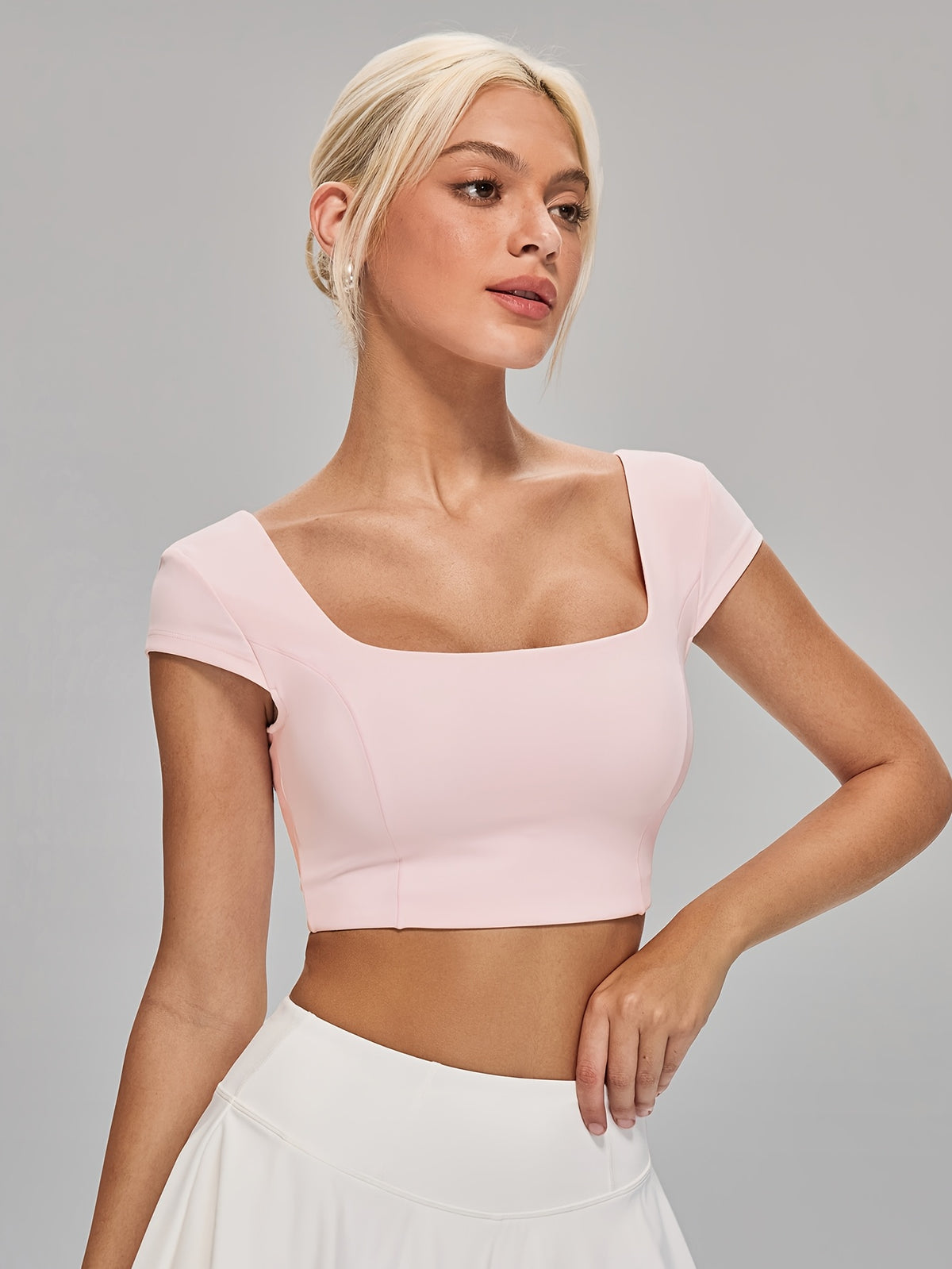 Square Neck Open Back Crop Top - Blush Grey