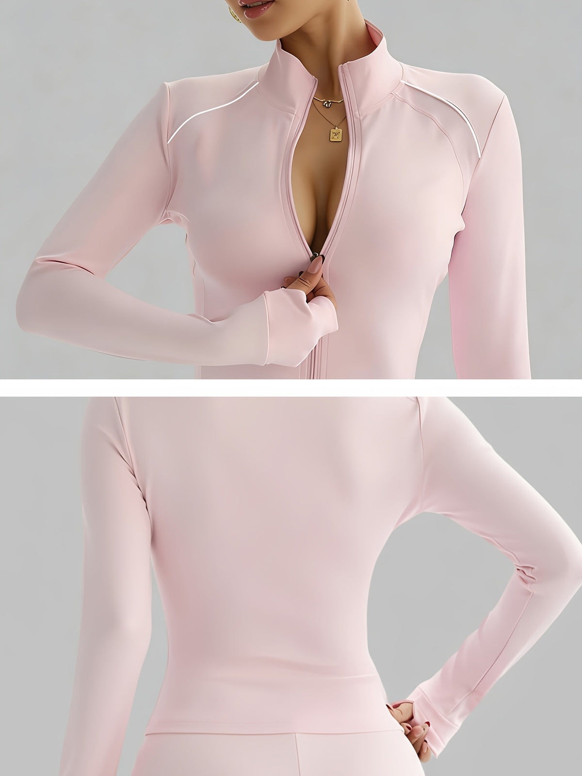 Contrast Trim Zip Up Fitted Jacket - Pink