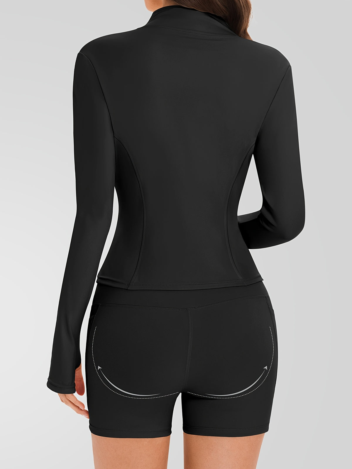 Zip Jacket & Pocket Shorts Set - Black