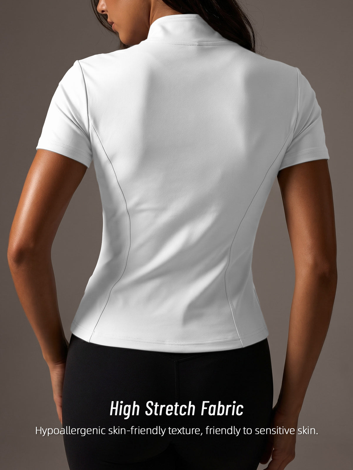 Short Sleeve Stand Collar Zip Jacket - White