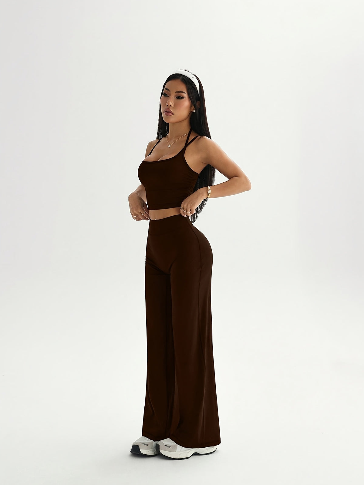 Camisole & Wide Leg Pants Set - Dark Brown