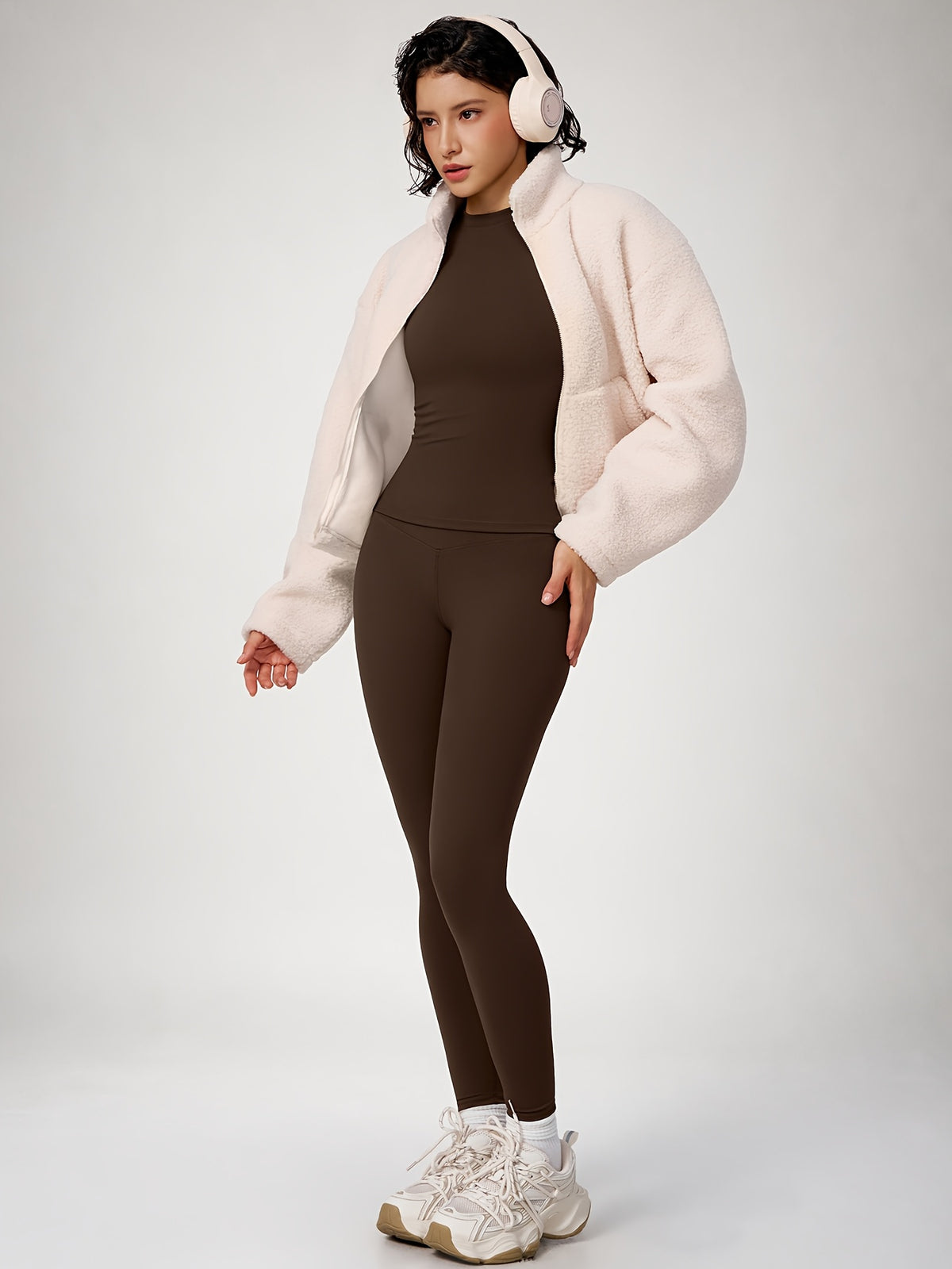 Crew Neck Crop Tee & Leggings Set - Espresso