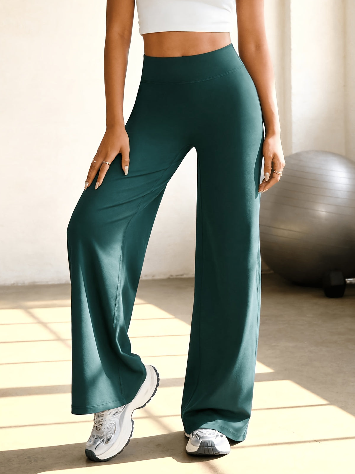 High Waist Wide Leg Yoga Pants - Dark Green
