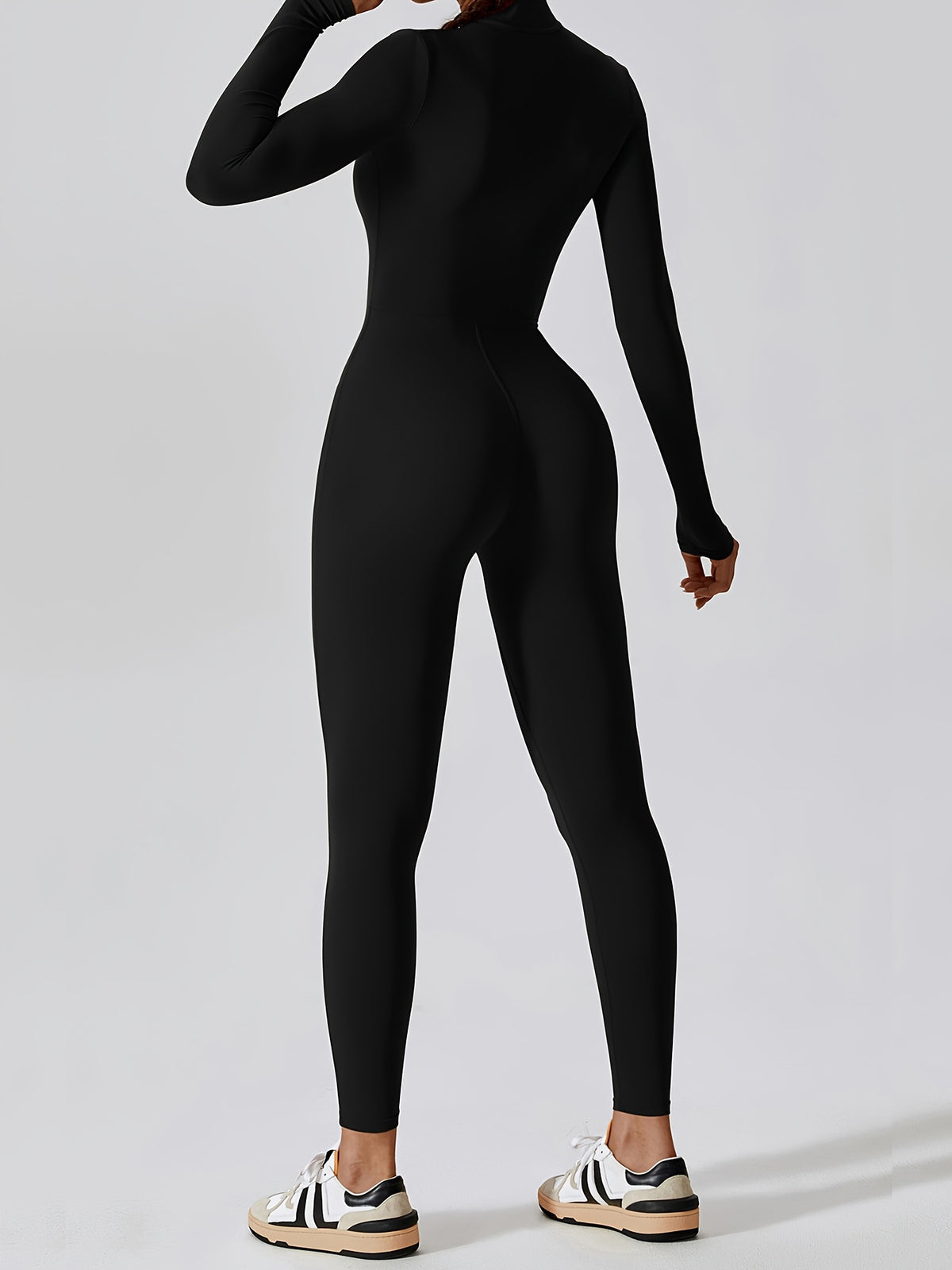 Full Zip Long Sleeve Jumpsuit - Black
