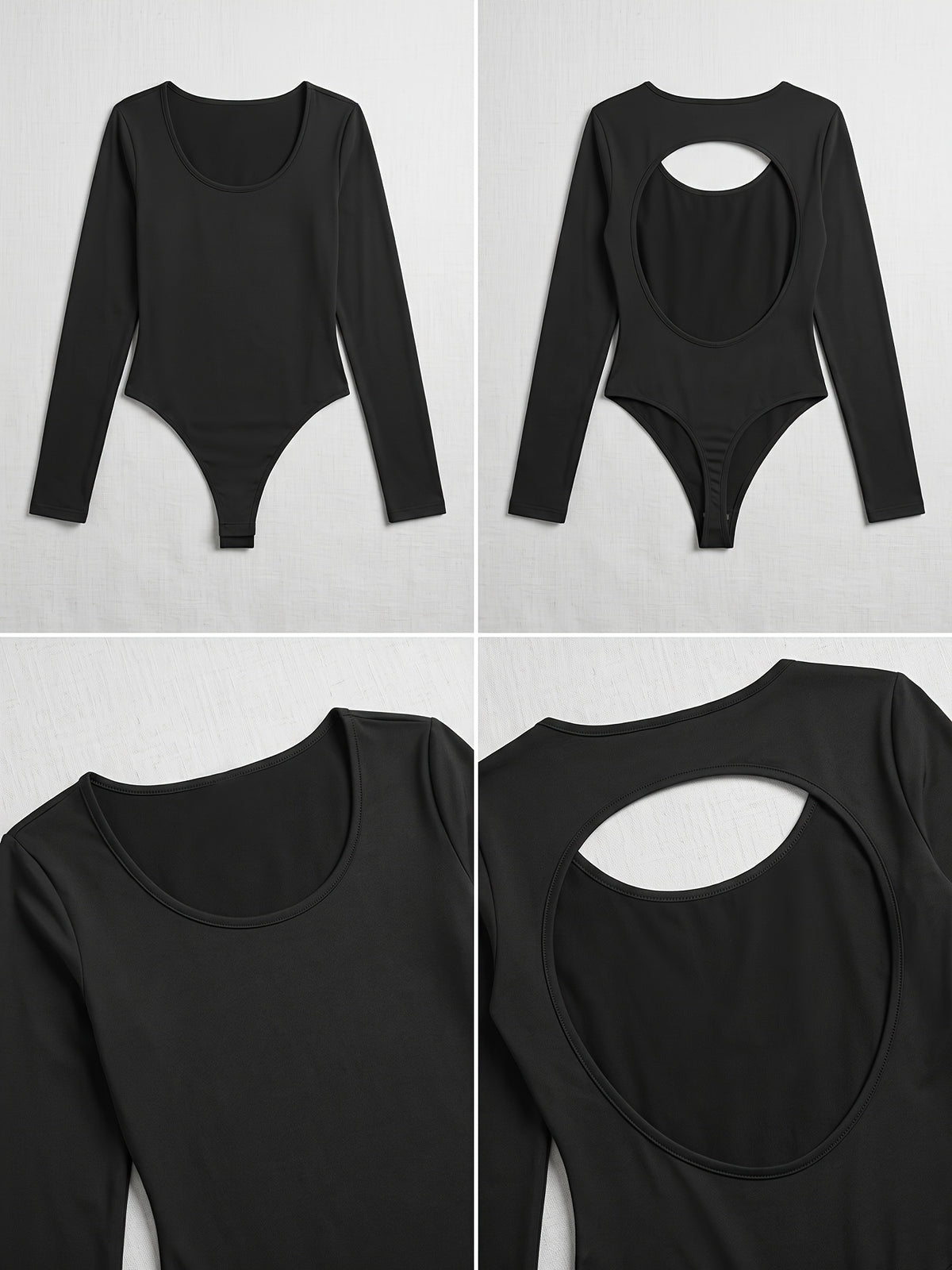 Open Back Scoop Neck Bodysuit - Black