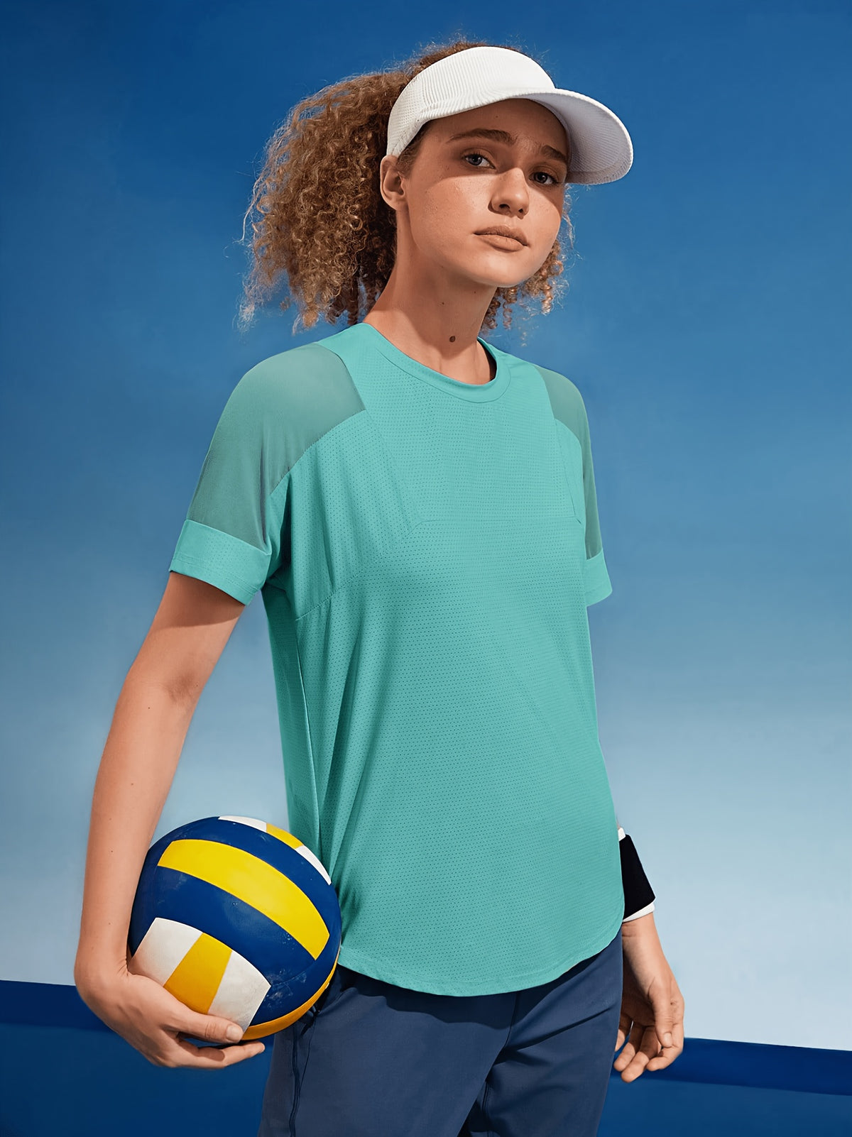 Mesh Insert Panel Yoga Tee - Dark Cyan