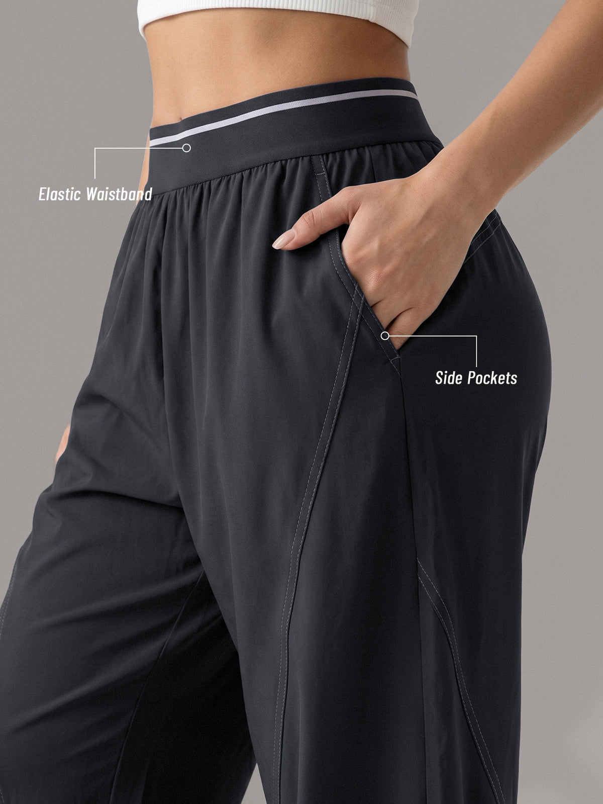 Thick Cuffed High Waist Pocket Joggers - Black