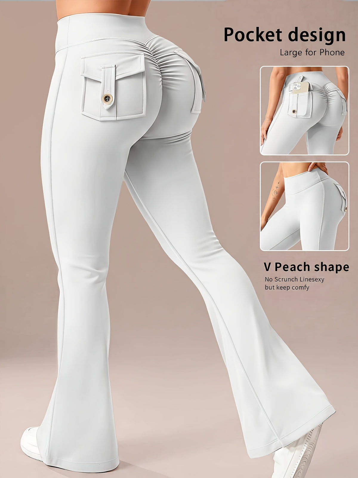Pocket Flare Athletic Pants - Pearl White