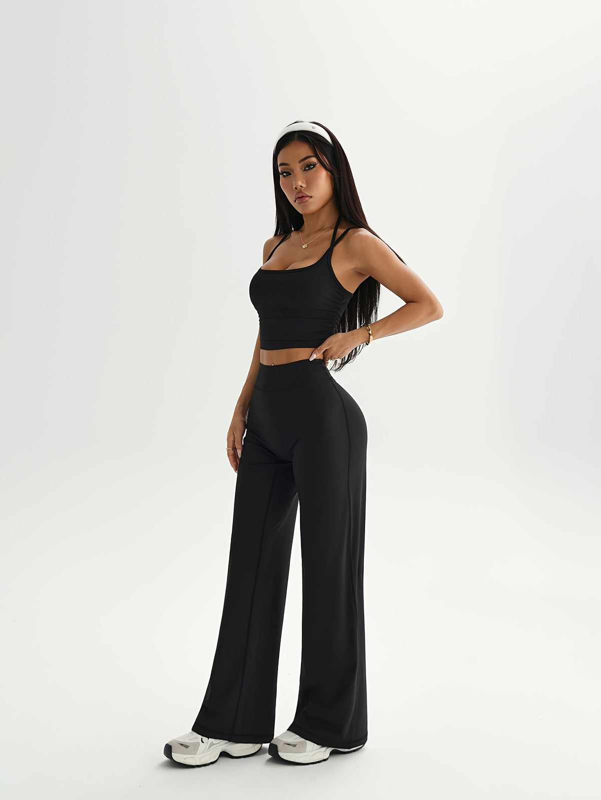 Camisole & Wide Leg Pants Set - Black