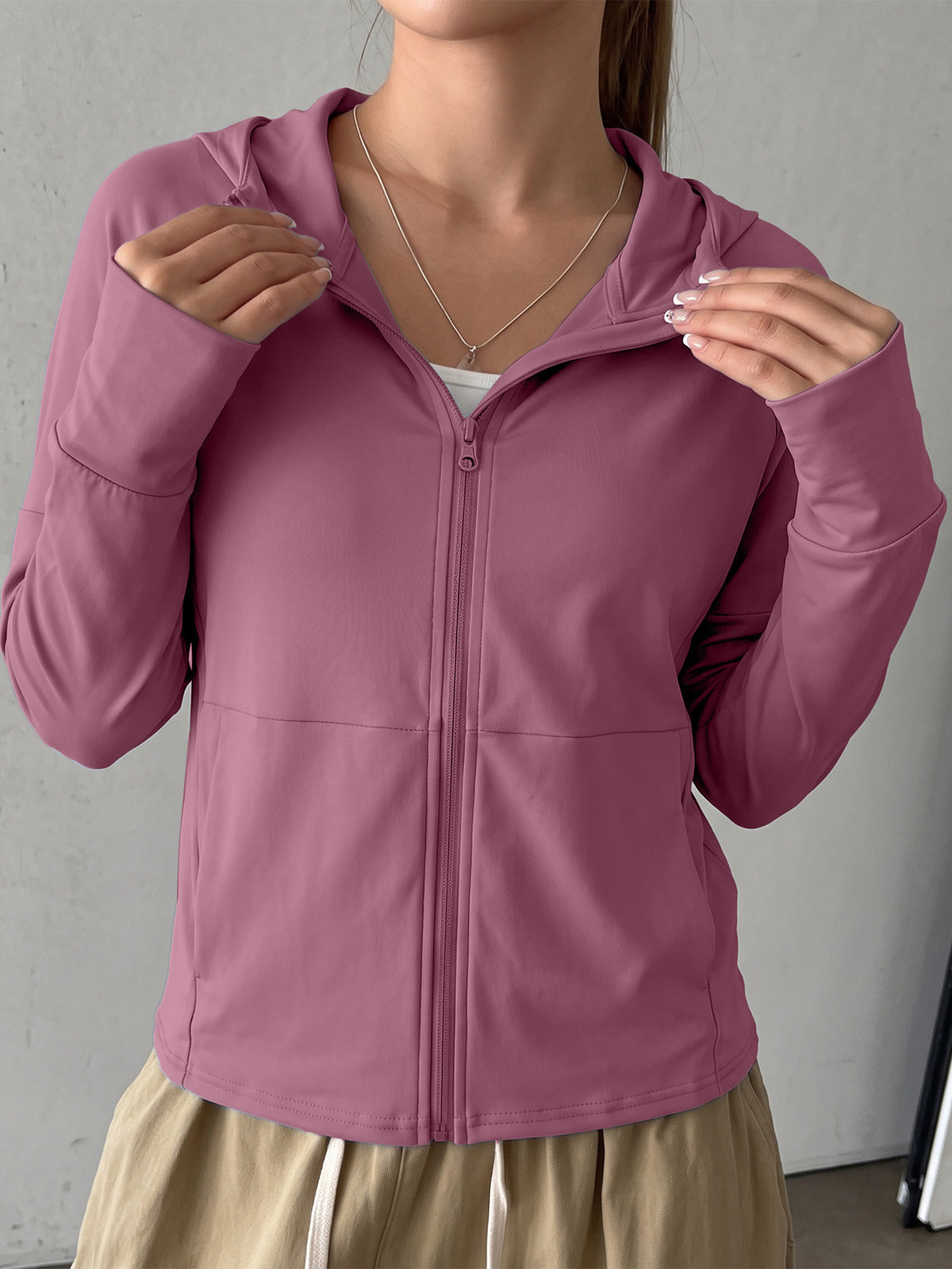 Longline Hooded Thumb Loop Jacket - Fuchsia