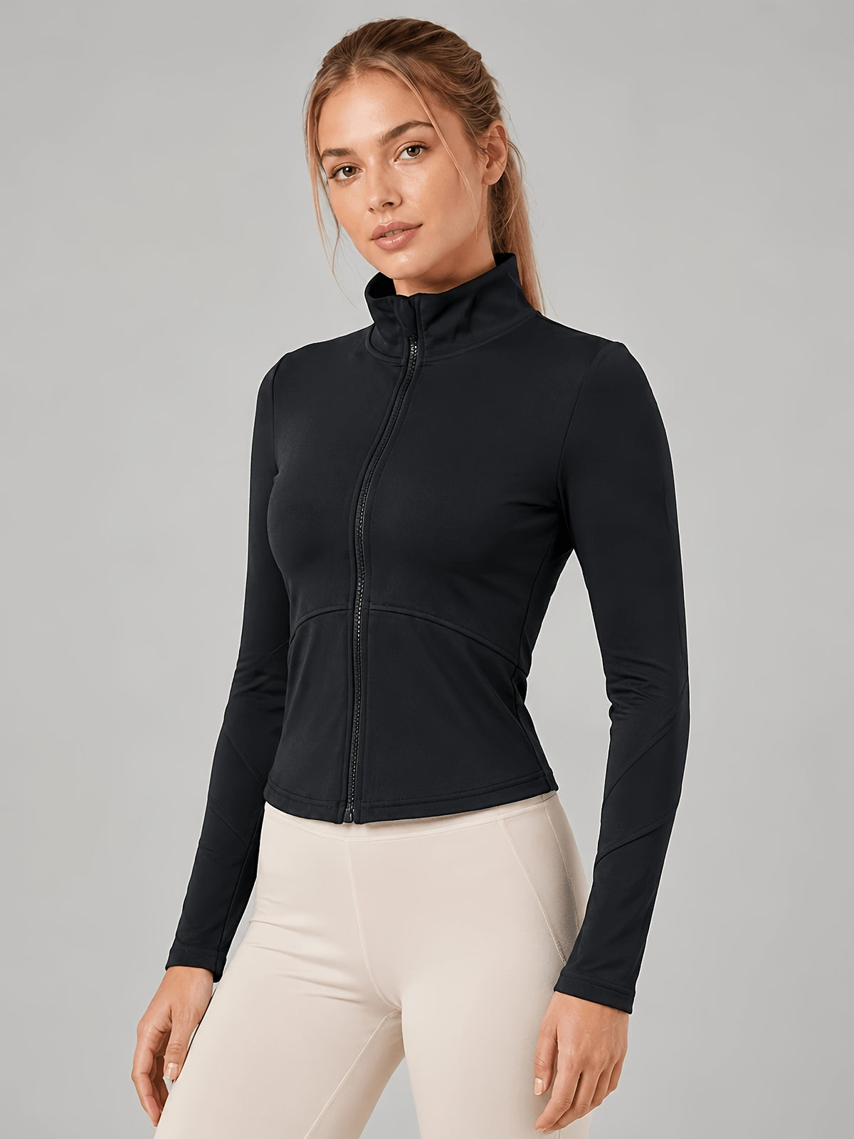 Slim Fit Stretch Zip Up Yoga Jacket - Black